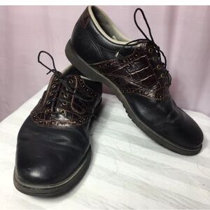 4/$35 Footjoy 10 Leather Faux Croc Brown No Cleats